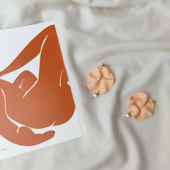 Clay & Baroque Pearl Earrings, Modern Earrings - Picture 2 of 2